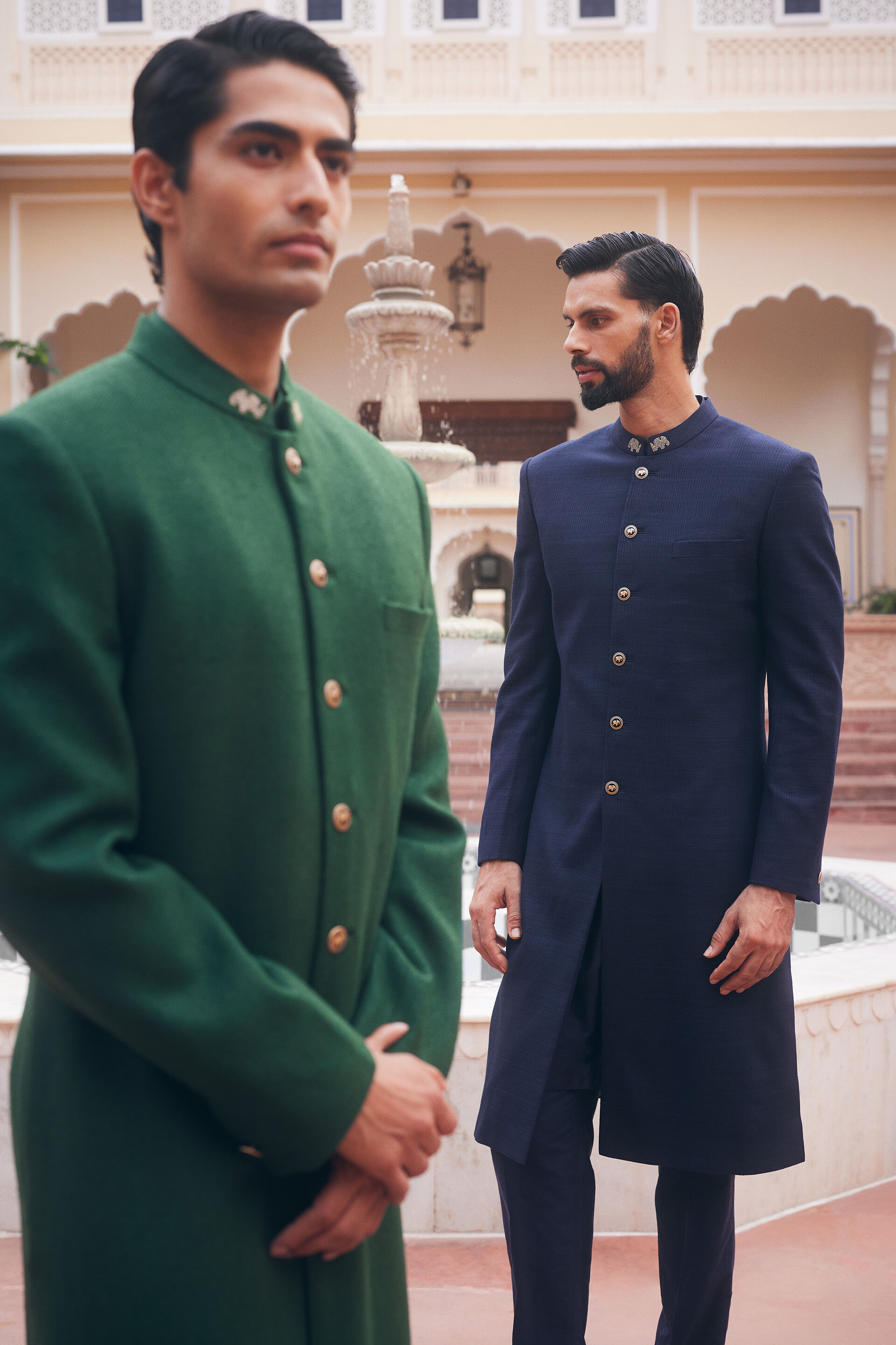 Shravas Silk Sherwani - Navy Blue, Navy, image 3
